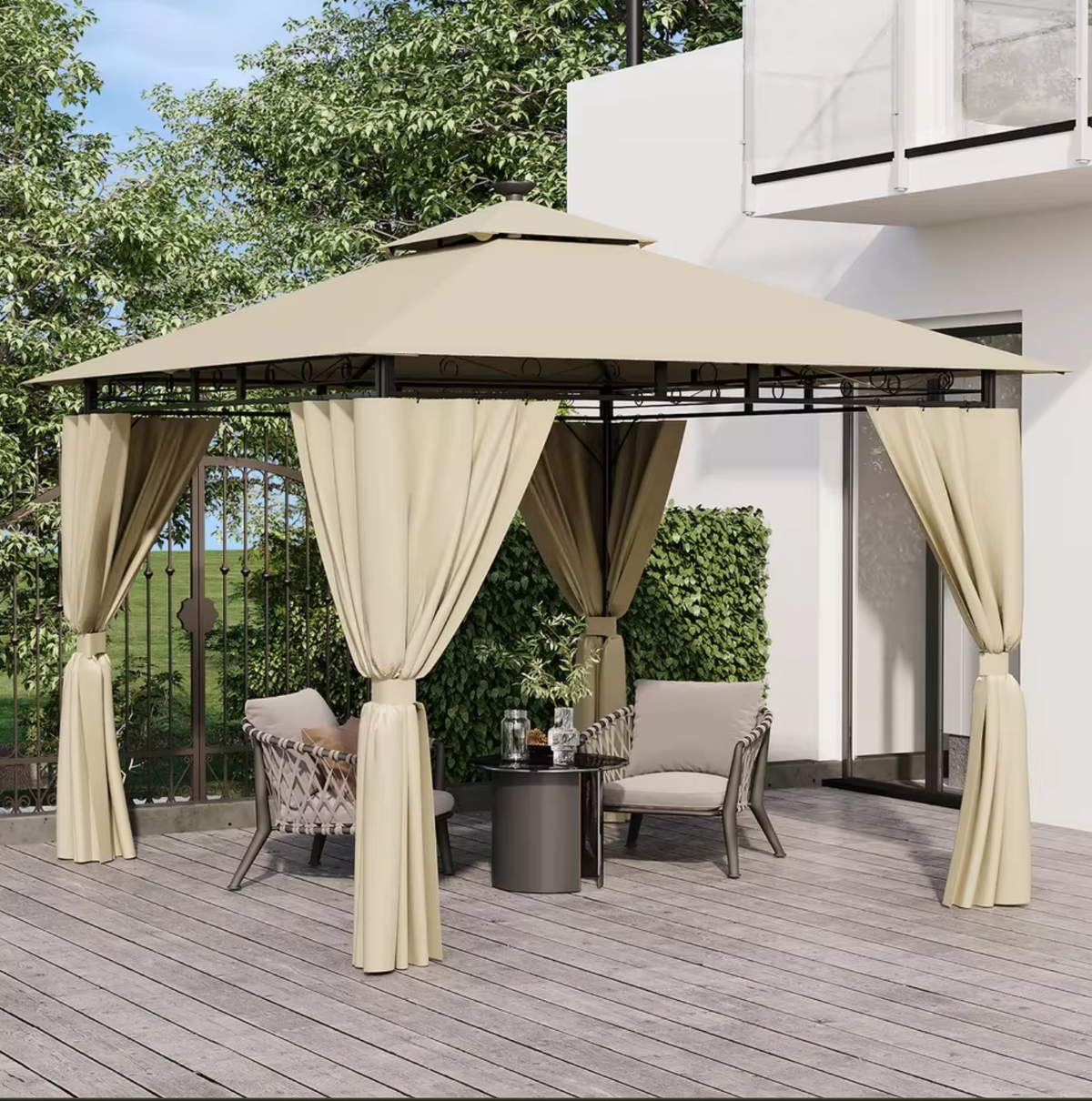 Pergola 3x3m Structure Acier Renforcé Rideaux Zippés