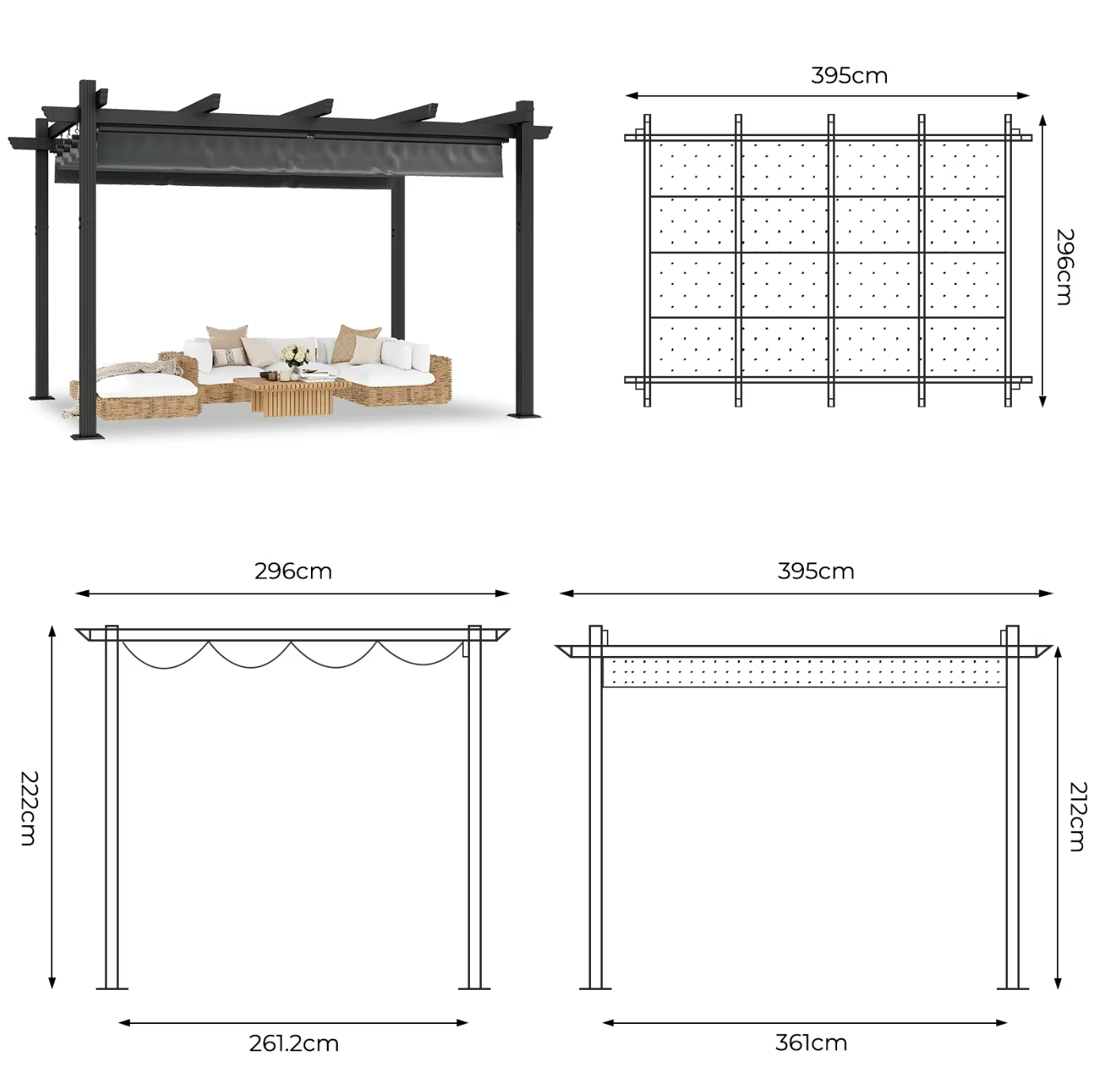 Pergola Aluminium 3x4m Toile Rétractable